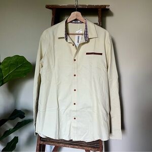 Men's Beige Button-Down Shirt with Red Accents